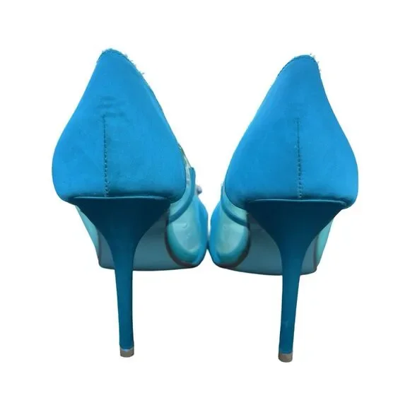 Betsey Johnson Teal Blue Rhinestone Bow wedding pointed toe heel Maise Pump 9.5 - Picture 7 of 11